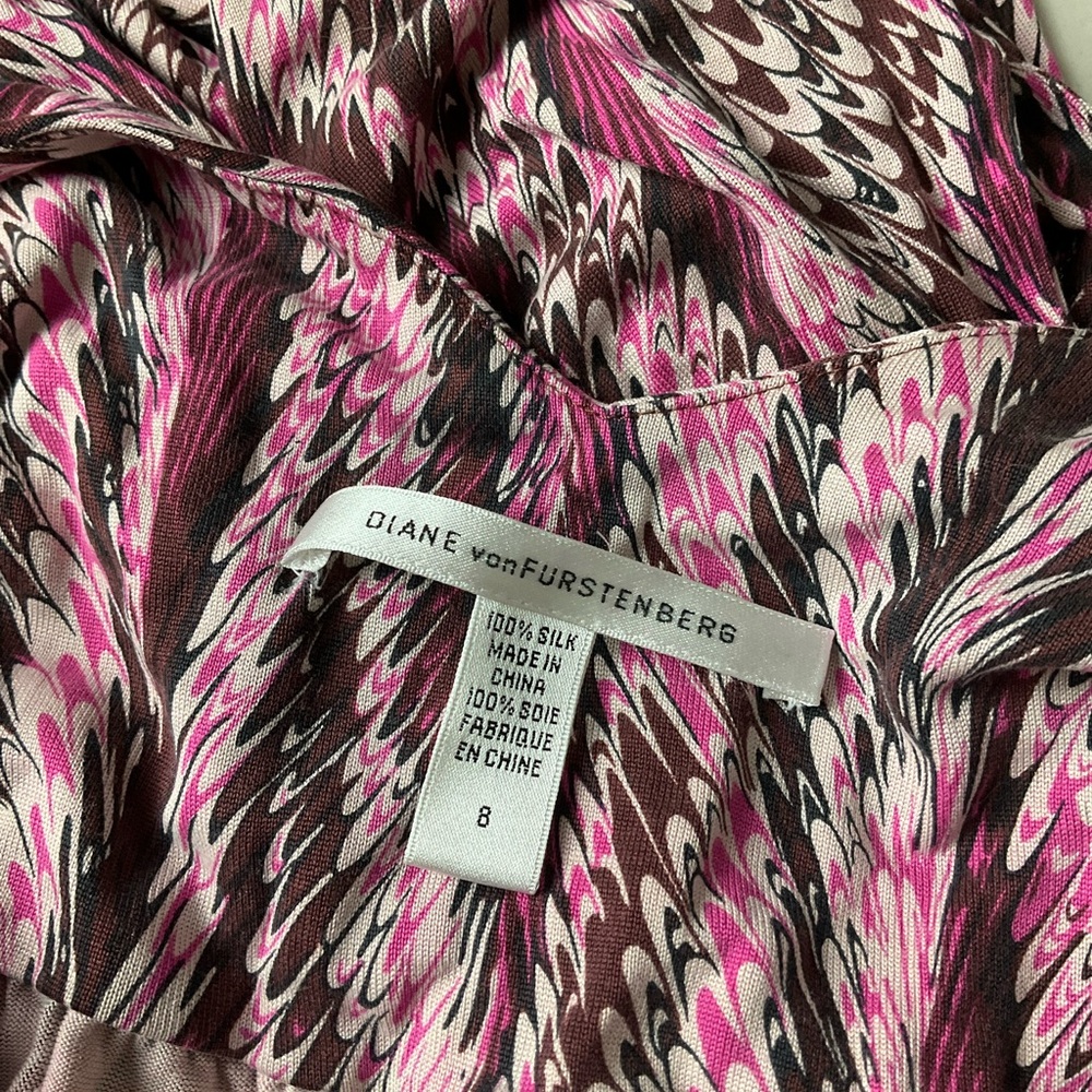 Y2K Diane Von Furstenberg Pink Brown Swirl Silk Jersey Cowl Neck Dress 8 - Picture 4 of 4